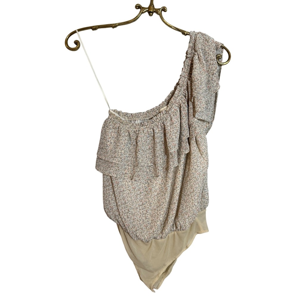 Promesa Floral One Shoulder‎ Ruffle Bodysuit Women's Size S Fairy